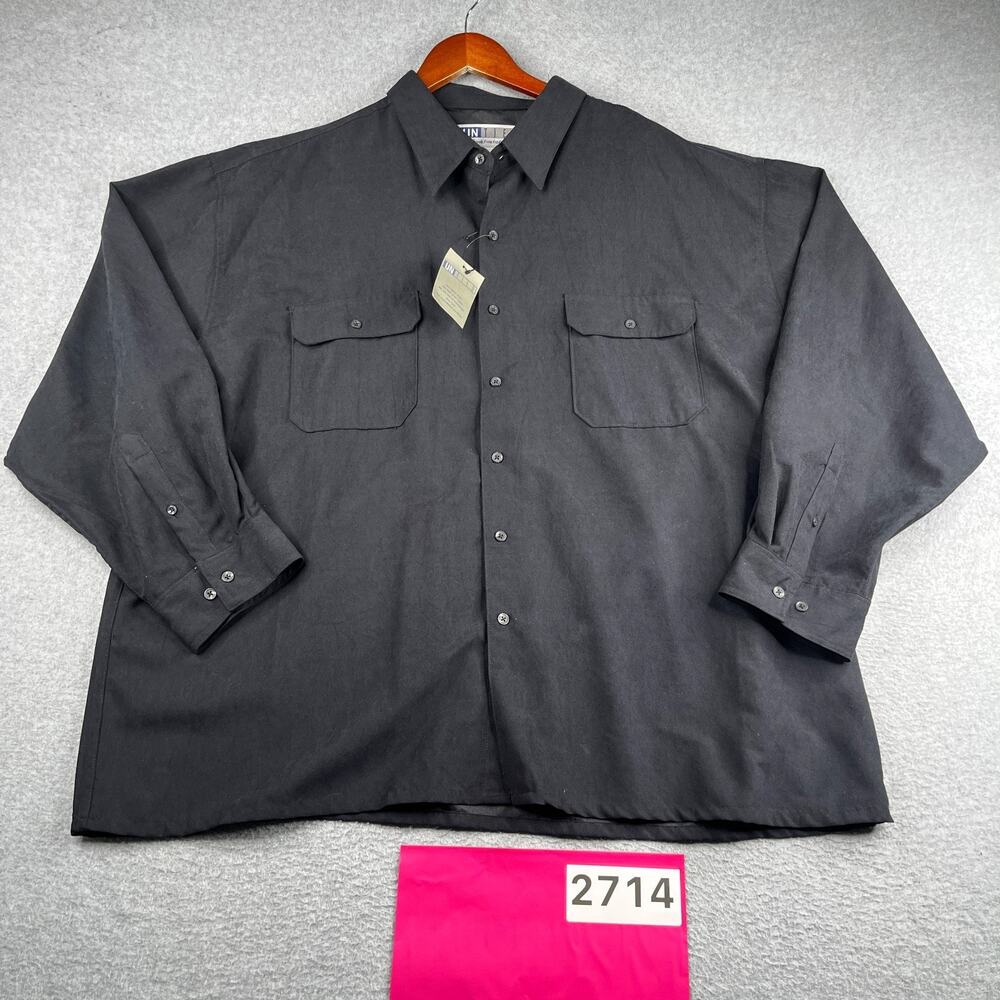 Untied Shirt Black Casual Pockets Button Up Long Sleeve Mens 3XL Casual